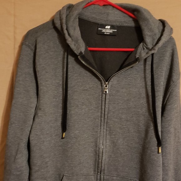 H&M, Gray zip-up Sweatshirt w/ hood jacket, Size Large - Picture 6 of 16